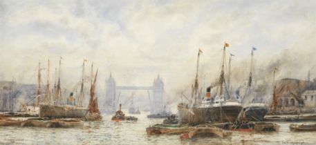 Frederick [Frank] William Scarbrough (British, 1863-1945) 'The Pool of London and Tower Bridge'