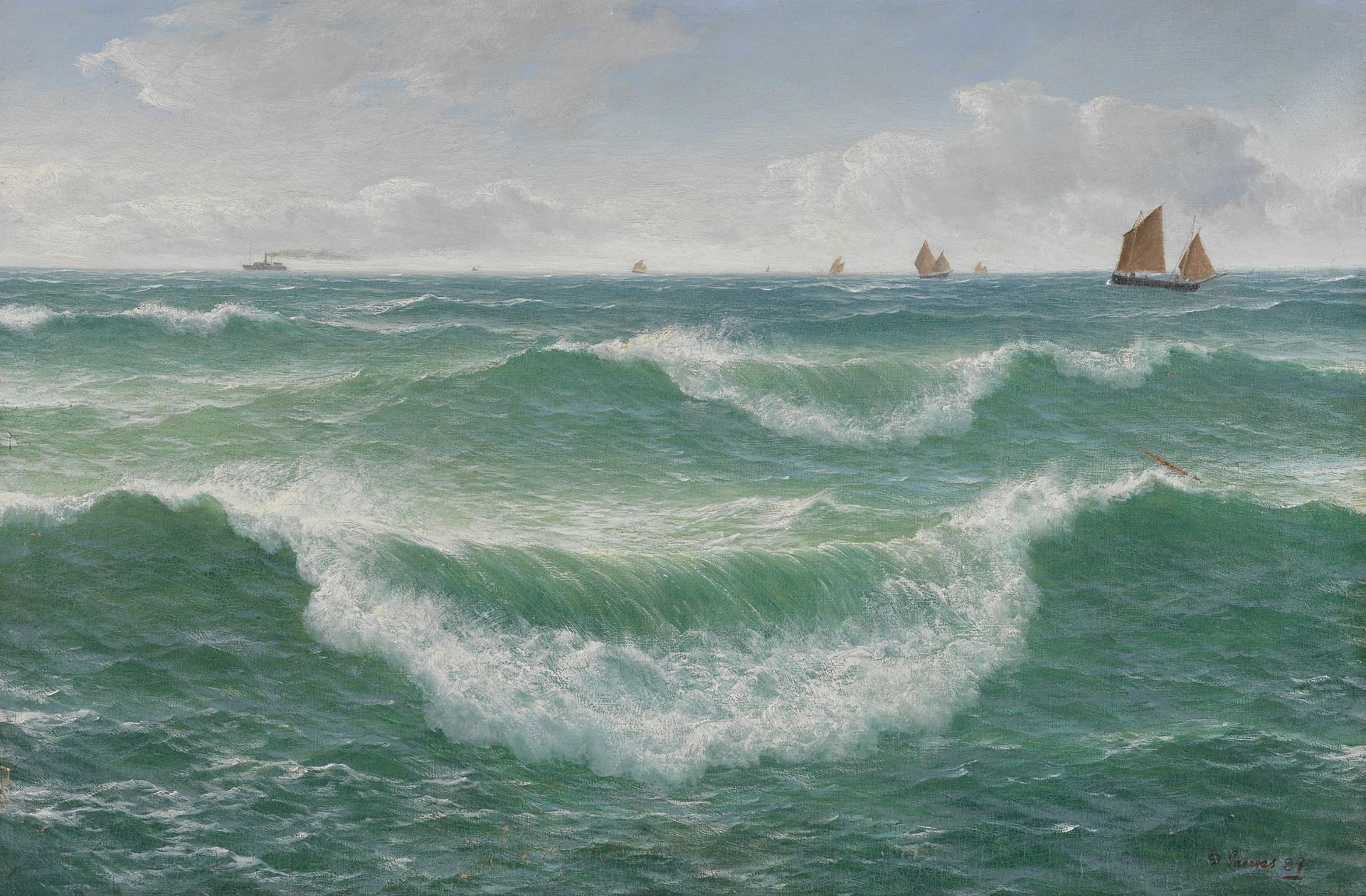 David James (British, 1853-1904) 'Fishing Boats Going Out'