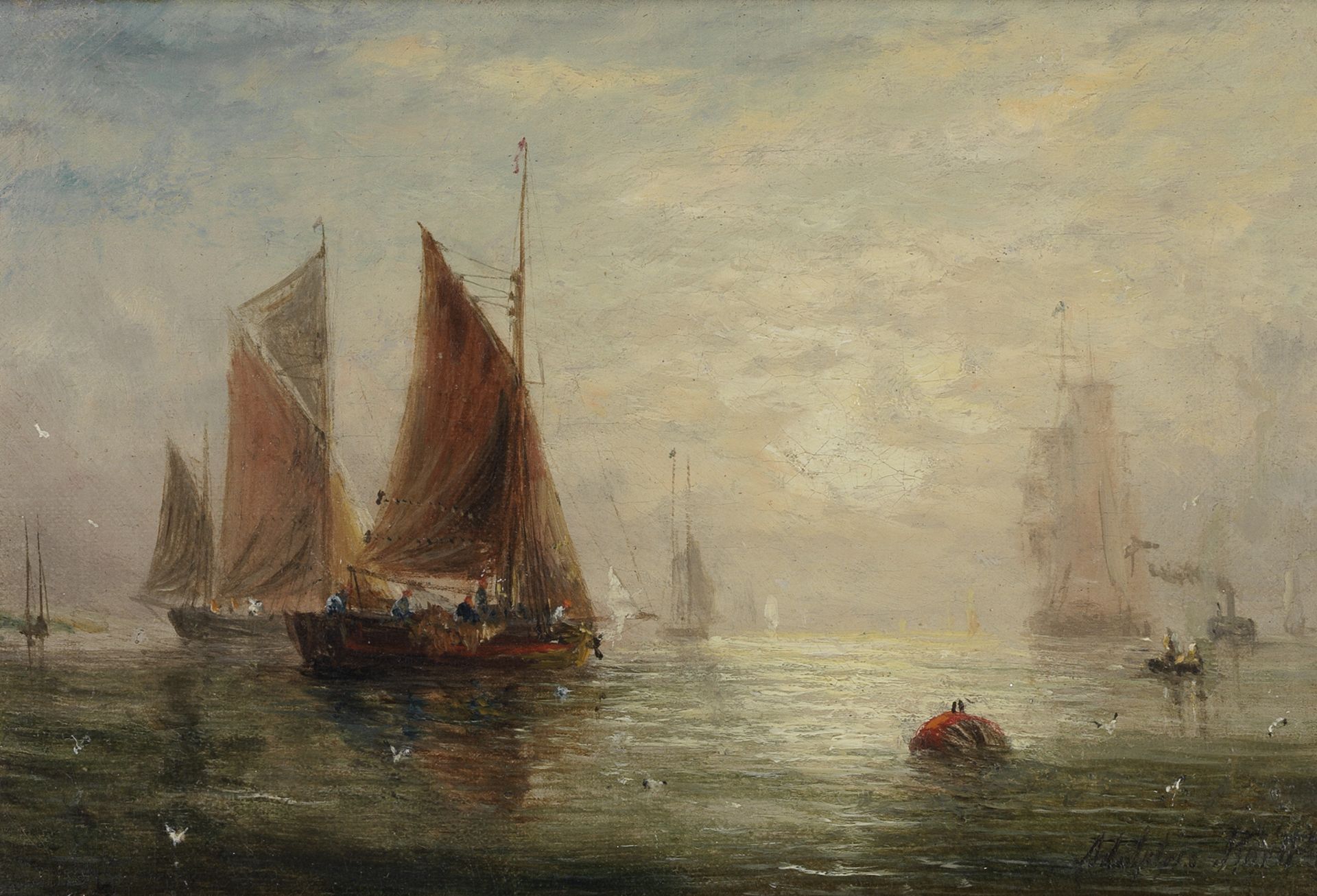 Adolphus Knell (British, active 1860-1890) Shipping at dawn; Ships by moonlight, a pair