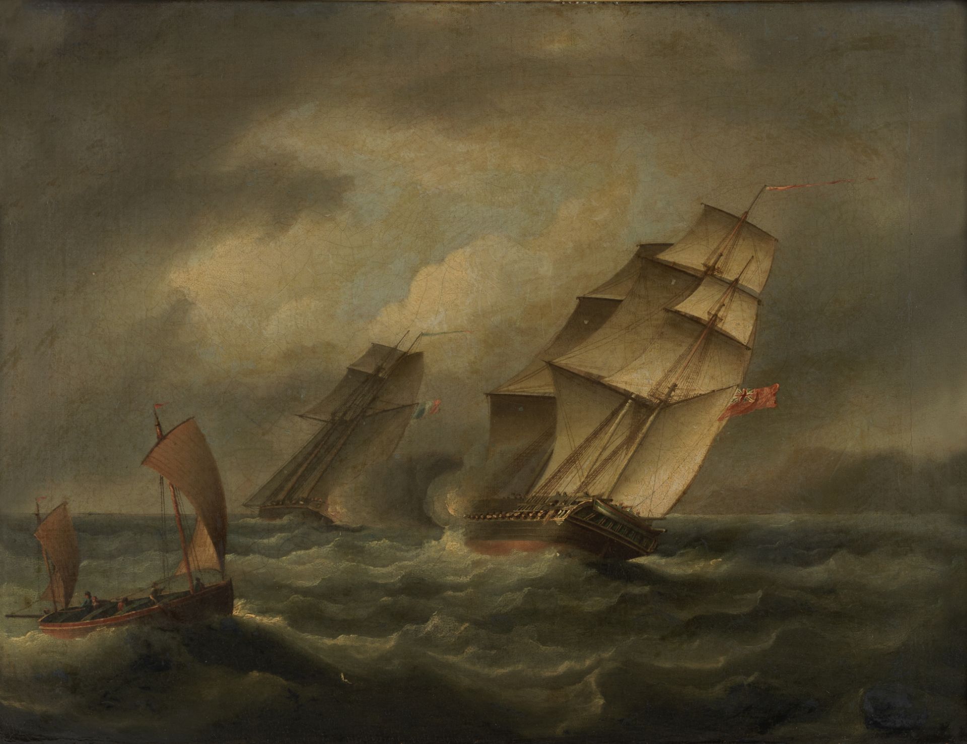 Attributed to Thomas Buttersworth (British, 1768-1828) 'The Chase' &#8211; a Royal Navy frigate ...