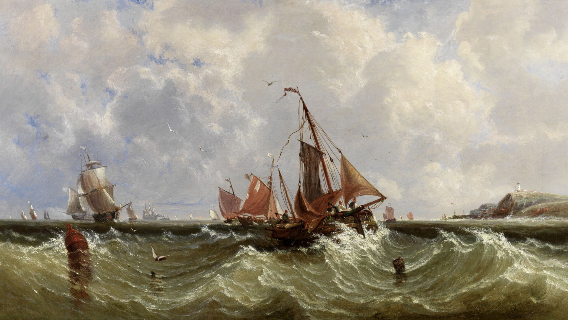 John Callow, R.W.S. (British, 1822-1878) Fishing vessels off the coast