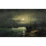 William Anslow Thornbery (British, 1847-1907) alias 'Thornley' Fishing boats by moonlight, Shore...