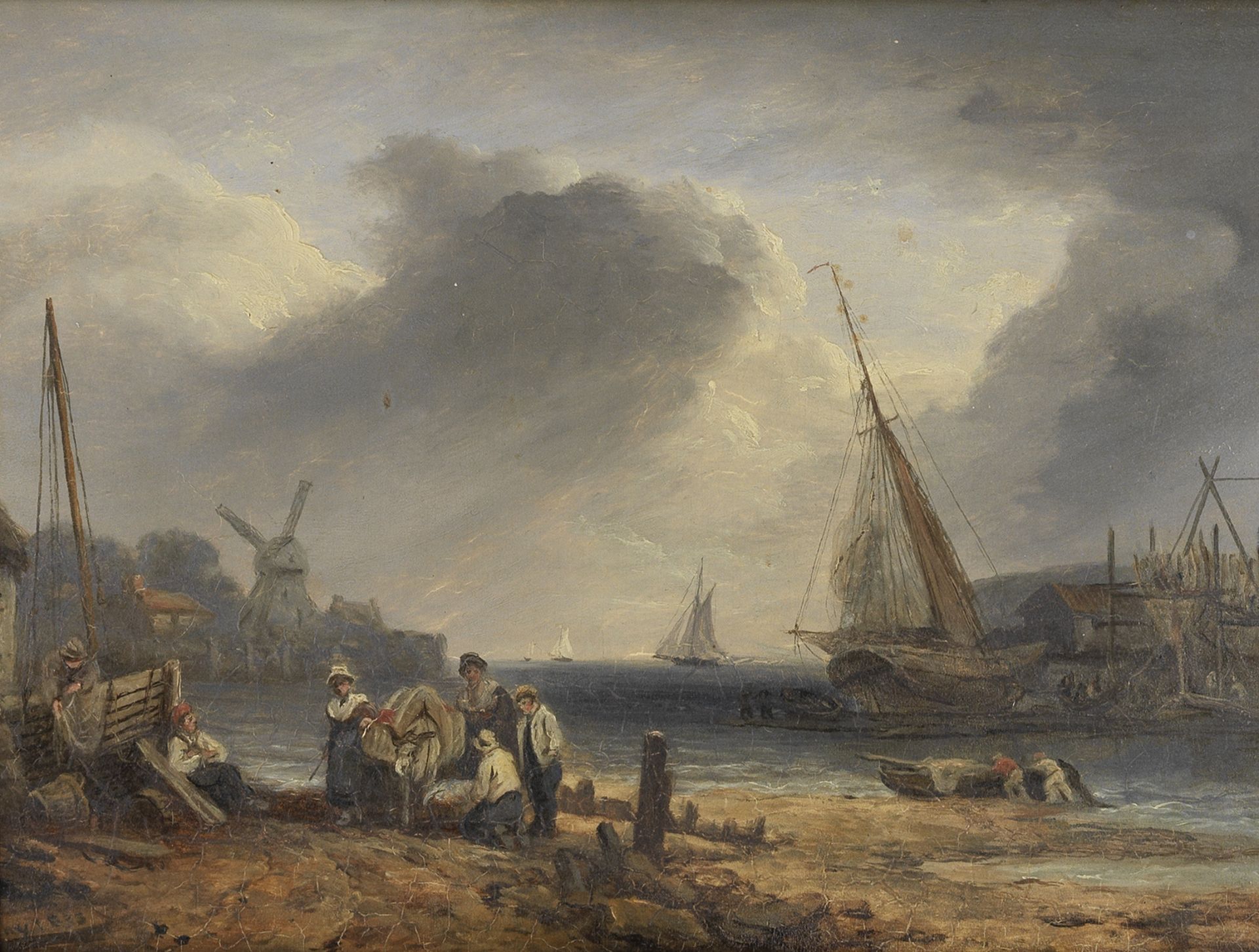 Thomas Luny (British, 1759-1837) Fisherfolk on a beach