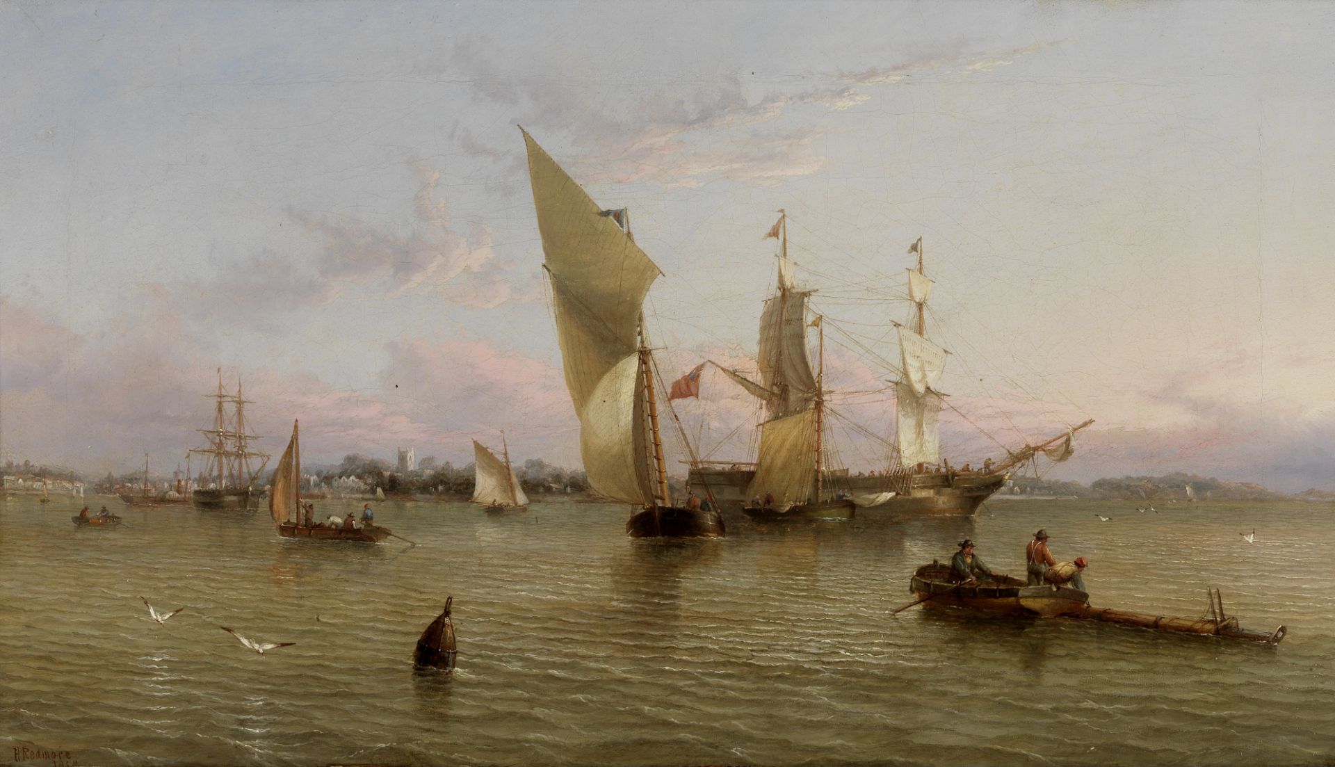 Henry Redmore (British, 1820-1887) A busy estuary scene