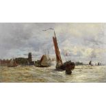 William Lionel Wyllie, RA (British, 1851-1931) Boats on the river near Dordrecht
