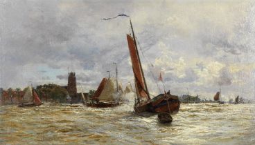 William Lionel Wyllie, RA (British, 1851-1931) Boats on the river near Dordrecht