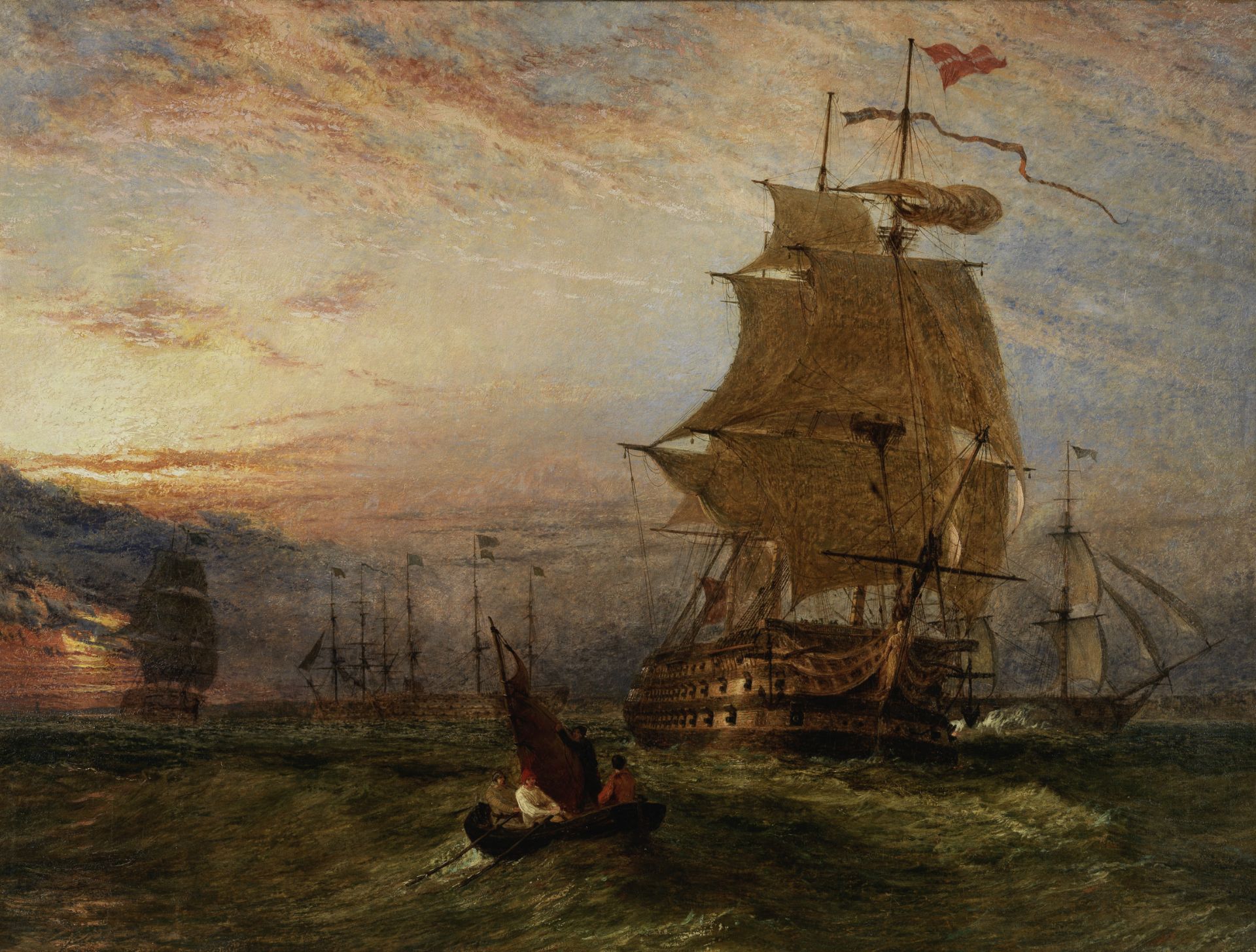 Henry Thomas Dawson (British, 1841-circa 1896) HMS Britannia leaving the fleet anchorage with ot...