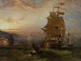 Henry Thomas Dawson (British, 1841-circa 1896) HMS Britannia leaving the fleet anchorage with ot...