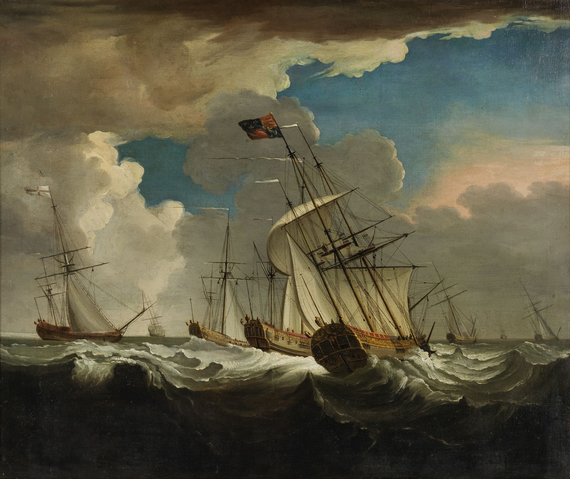 Attributed to Richard Wright A Royal yacht and other shipping in a swell