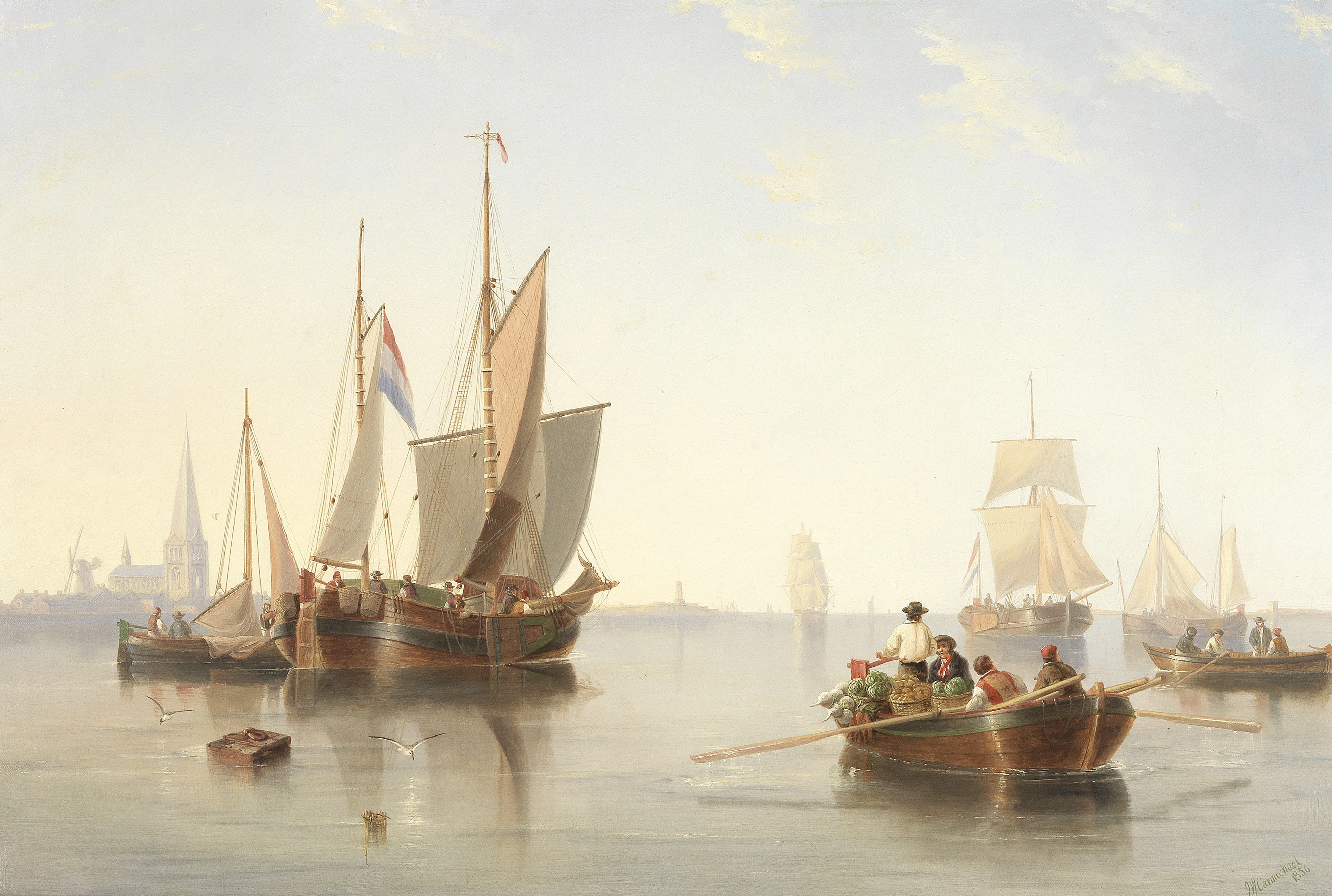 John Wilson Carmichael (British, 1800-1868) Dutch shipping in a calm