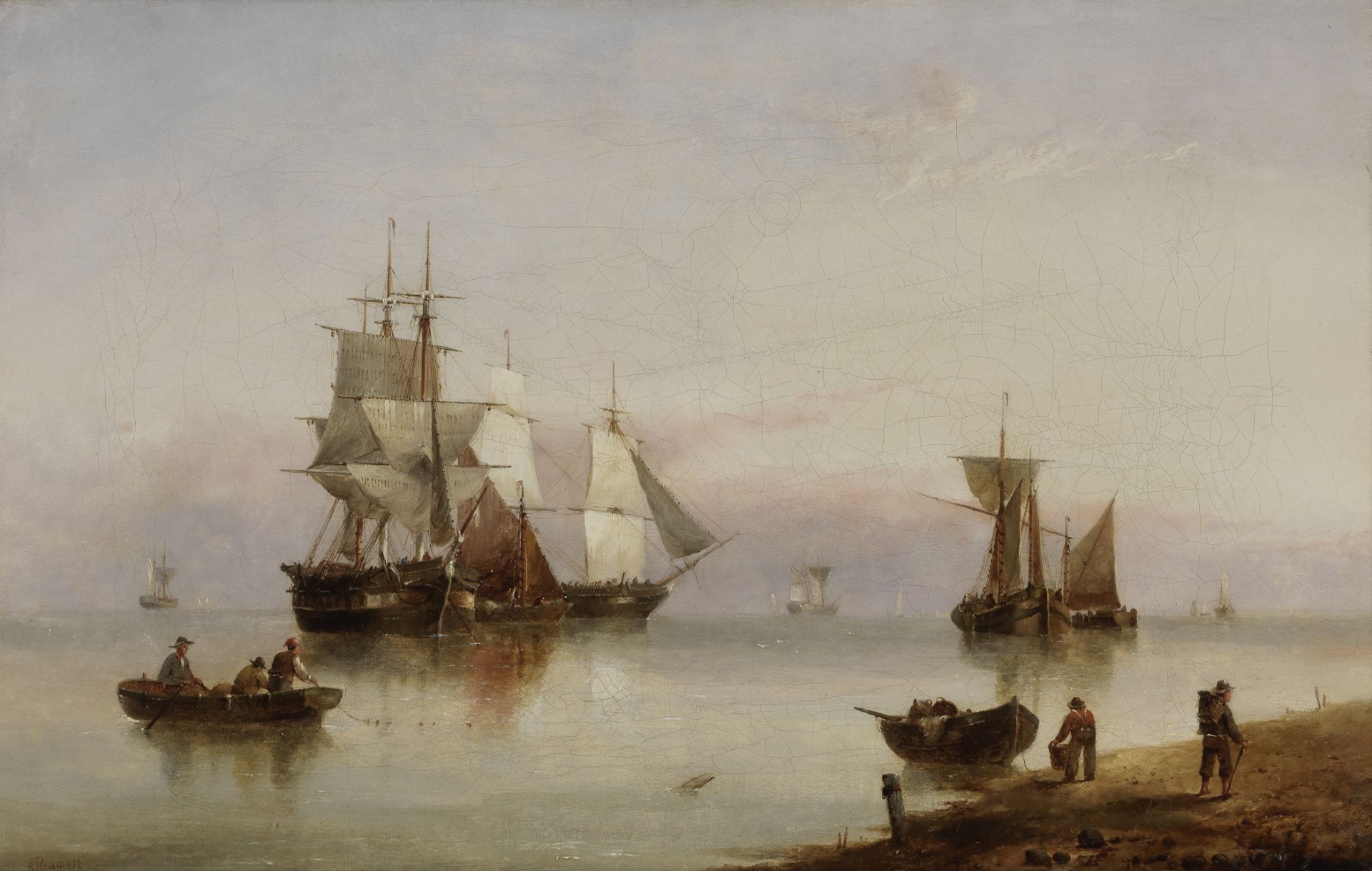 Henry Redmore (British, 1820-1887) Ships at anchor off the shore; Dutch shipping off the coast, ...