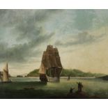 English School (Early 19th Century) A first rate ship-of-the-line, with Drake's Island off her s...