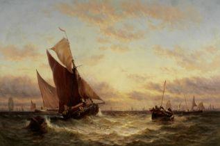 George Stainton (British, active 1866-1890) Barges and fishing boats at the mouth of the Thames