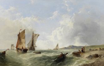Alfred Montague (British, 1832-1883) Fishing fleet off the coast in a fresh breeze; A dismantled...