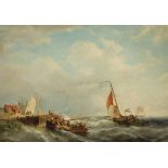 Warner Gyselman (Dutch, 1827-1862) Dutch fishing boats coming ashore on a breezy day