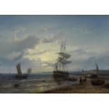 Abraham Hulk (Dutch, 1813-1897) Moored boats by the beach at dusk