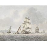 John Cleveley the Younger (British, 1747-1786) A British frigate and other shipping off the coas...