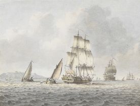 John Cleveley the Younger (British, 1747-1786) A British frigate and other shipping off the coas...