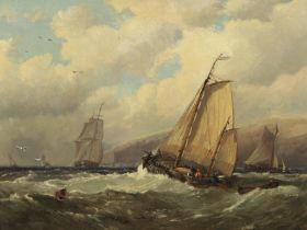 James Syer (British, active 1867-1878) Dutch fishing boats heading out to sea