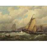 James Syer (British, active 1867-1878) Dutch fishing boats heading out to sea