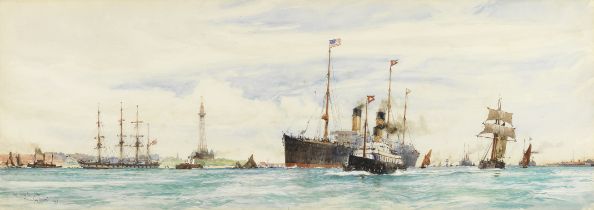 Charles Edward Dixon (1872-1934) The White Star liner Oceanic (II) off New Brighton having just ...