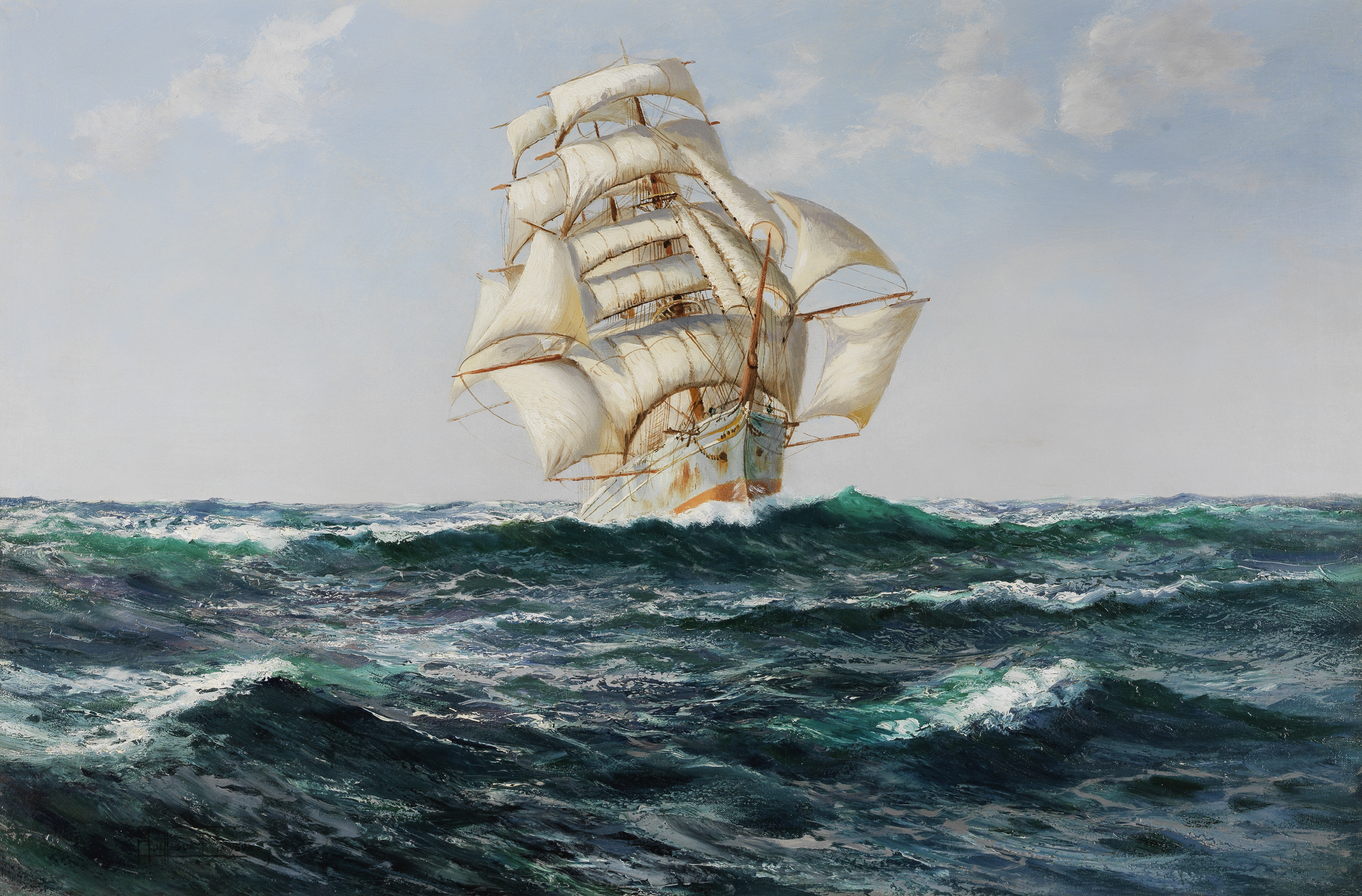 Montague Dawson (British, 1890-1973) A white hulled ship, almost certainly the Abner Coburn, und...