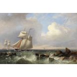 John Wilson Carmichael (British, 1800-1868) Shipping off a rocky coast