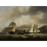 Thomas Luny (British, 1759-1837) Vessels in rough seas off the coast near Teignmouth, with the N...