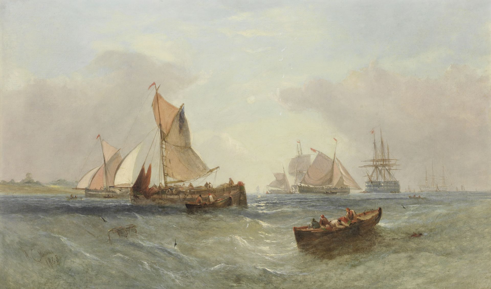 William Callcott Knell (British, 1830-1876) Shrimpers awaiting the tide