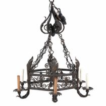 WROUGHT IRON NINE-LIGHT CHANDELIER