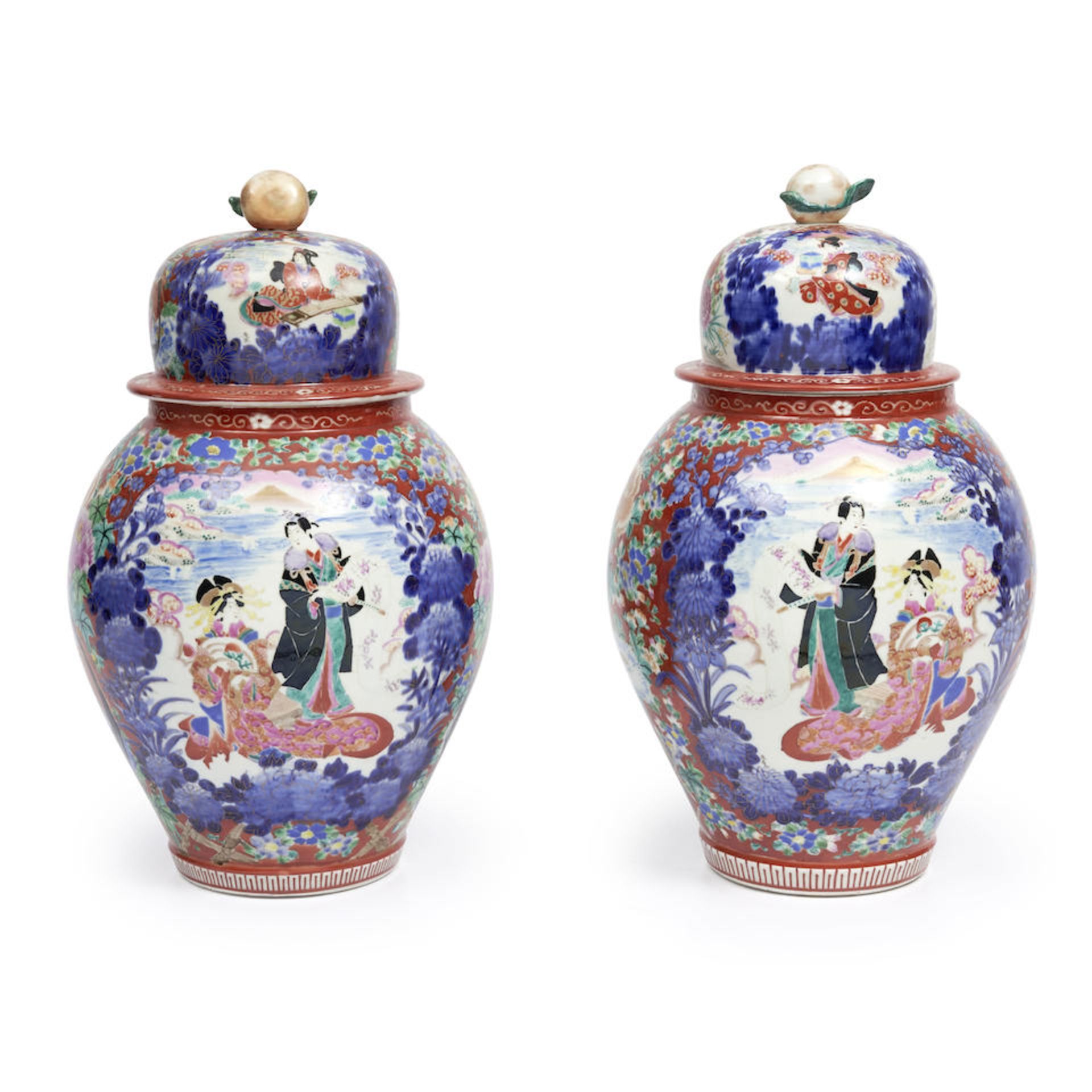 PAIR OF JAPANESE IMARI COVERED JARS