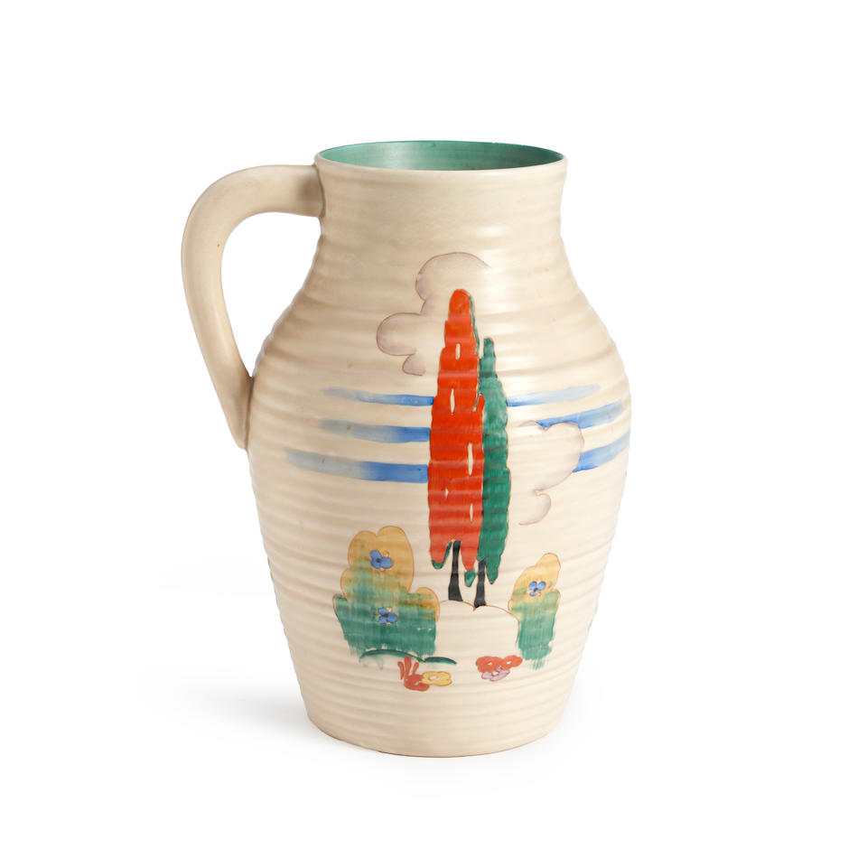 CLARICE CLIFF (1899-1972) 'STILE AND TREES' PATTERN LOTUS JUG - Image 3 of 3