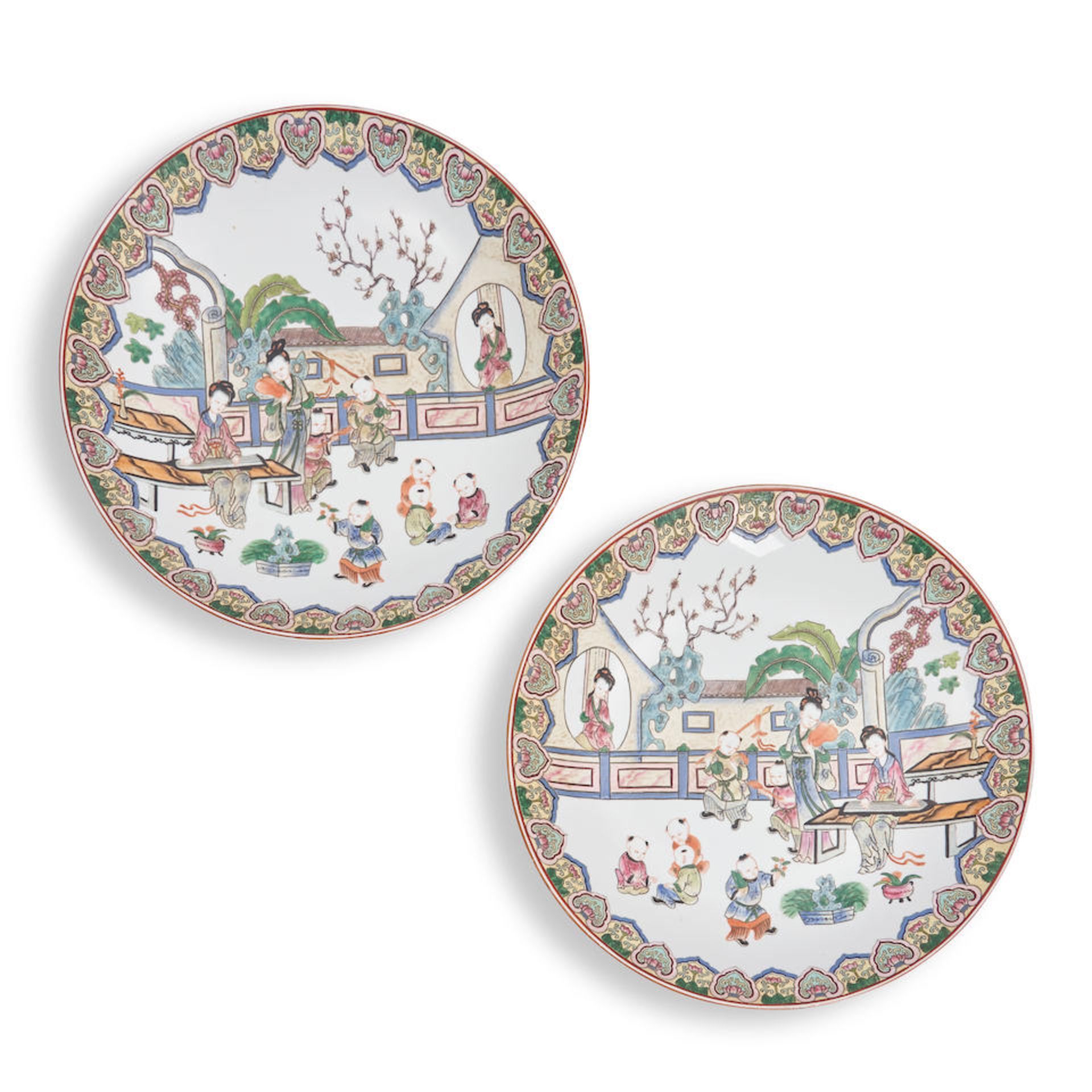 PAIR OF HAND-PAINTED CHINESE PORCELAIN CHARGERS