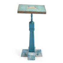 BLUE-PAINTED TILE-TOPPED STAND