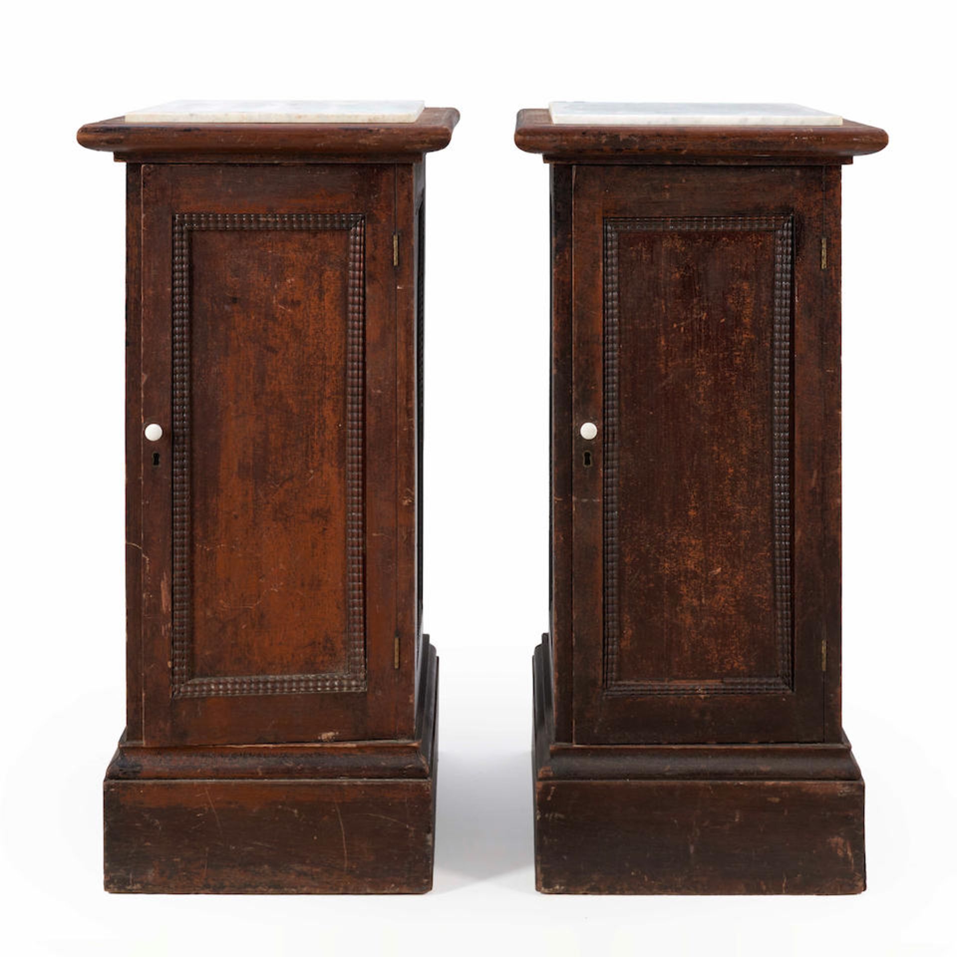 PAIR OF VICTORIAN MARBLE-TOP CARVED PINE STANDS