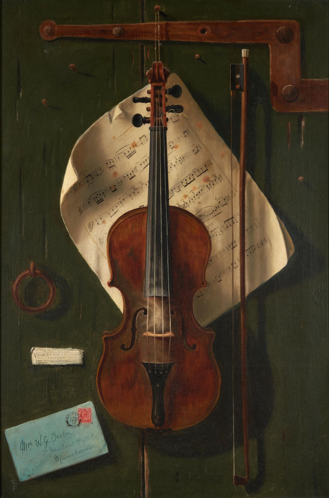 WILLIAM G. BECKER (BRITISH, 19TH/20TH CENTURY) TROMPE L'OEIL WITH A VIOLIN AND SHEET MUSIC