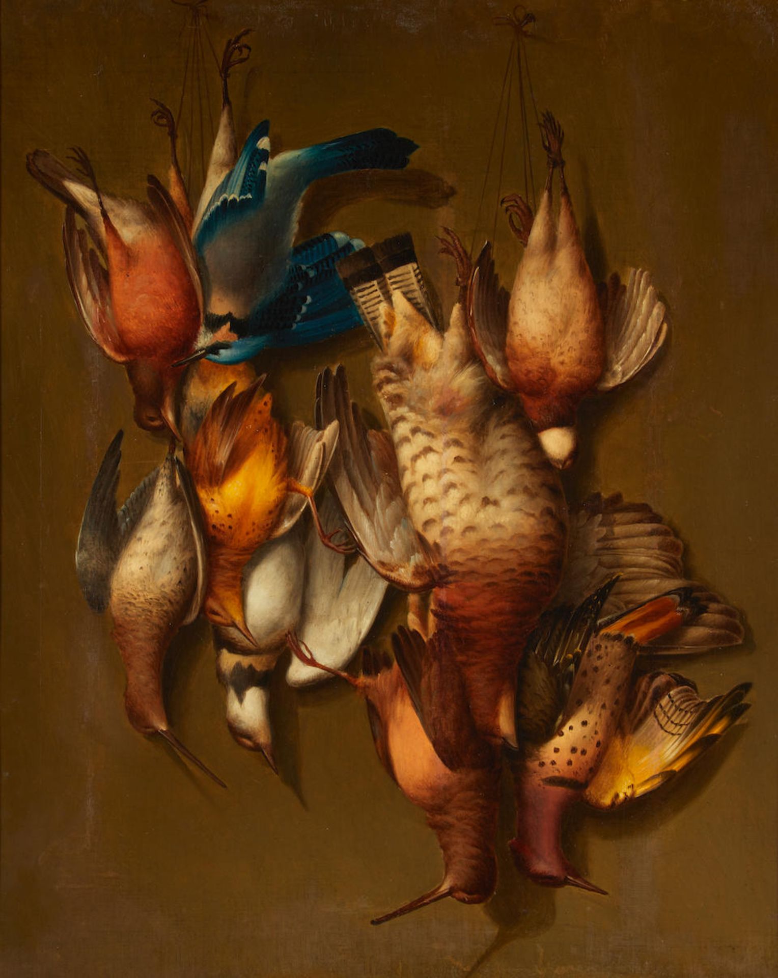 AMERICAN SCHOOL, 19TH CENTURY STILL LIFE WITH HANGING BIRDS