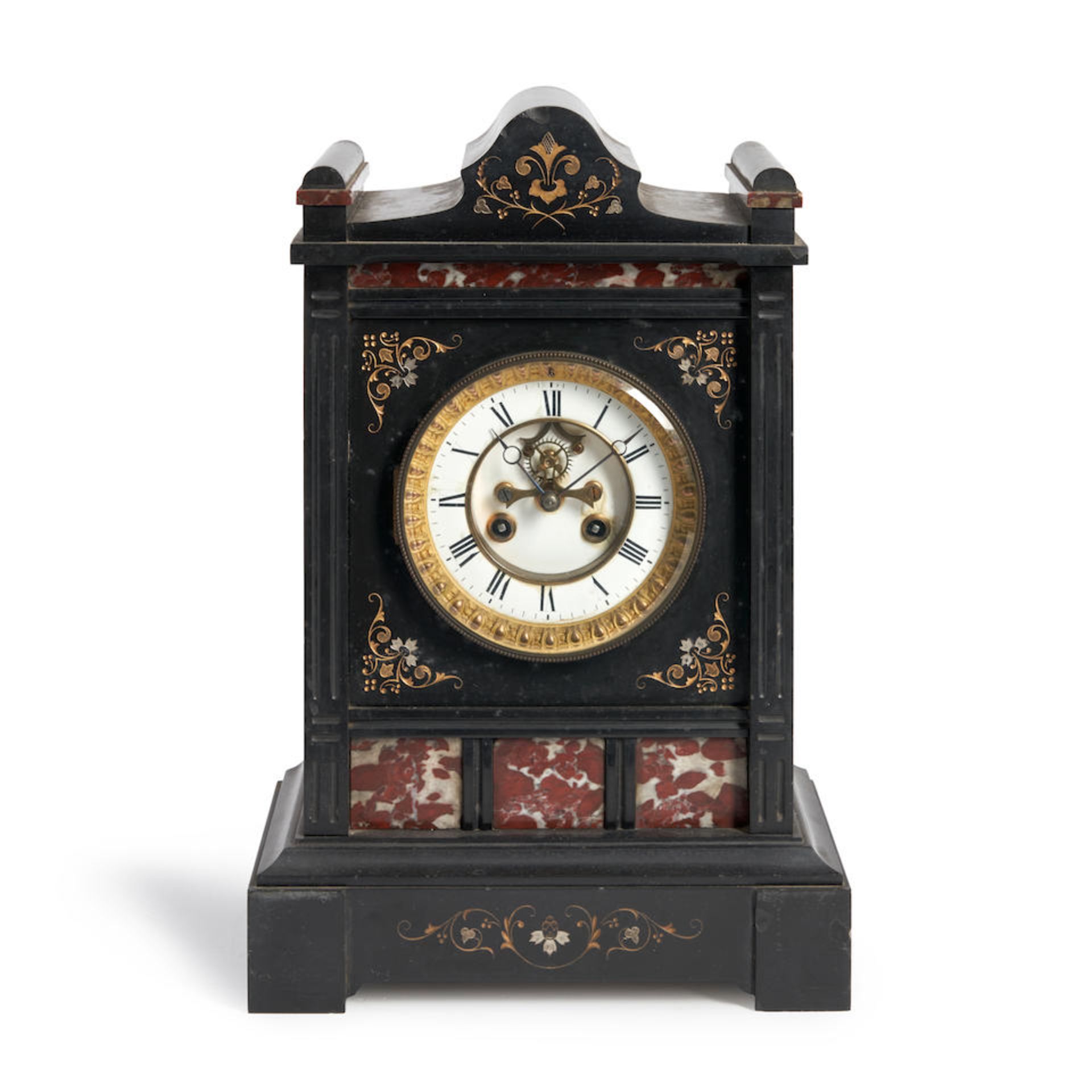 AESTHETIC MOVEMENT BLACK SLATE AND MARBLE MANTEL CLOCK
