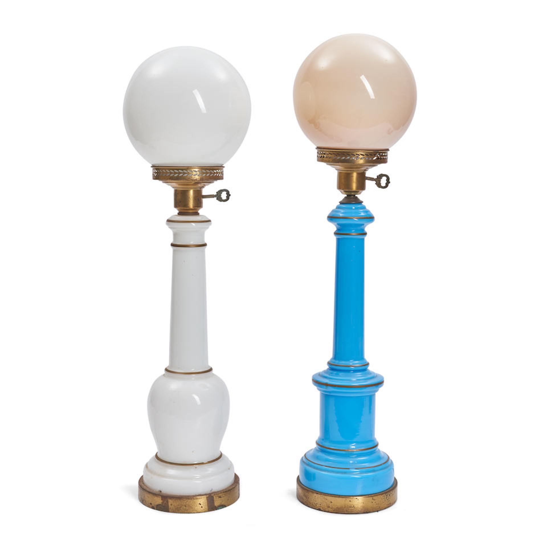 TWO FRENCH OPALINE GLASS TABLE LAMPS