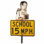 VINTAGE 'SCHOOL 15 M.P.H.' SHEET METAL SIGN