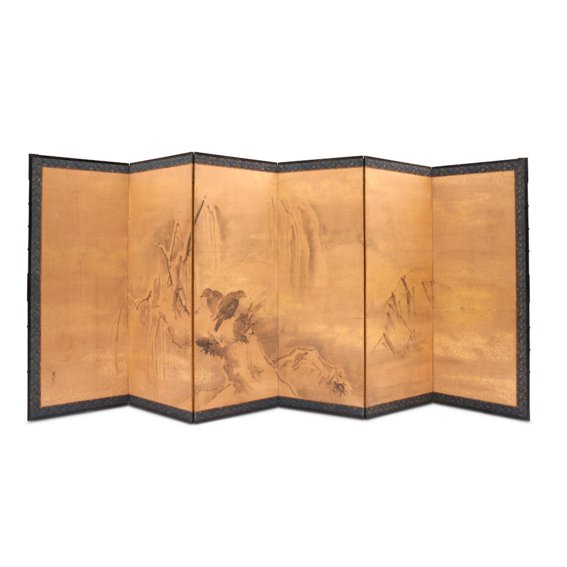 SIX-PANEL FOLDING SCREEN DEPICTING THREE CROWS - Image 5 of 5