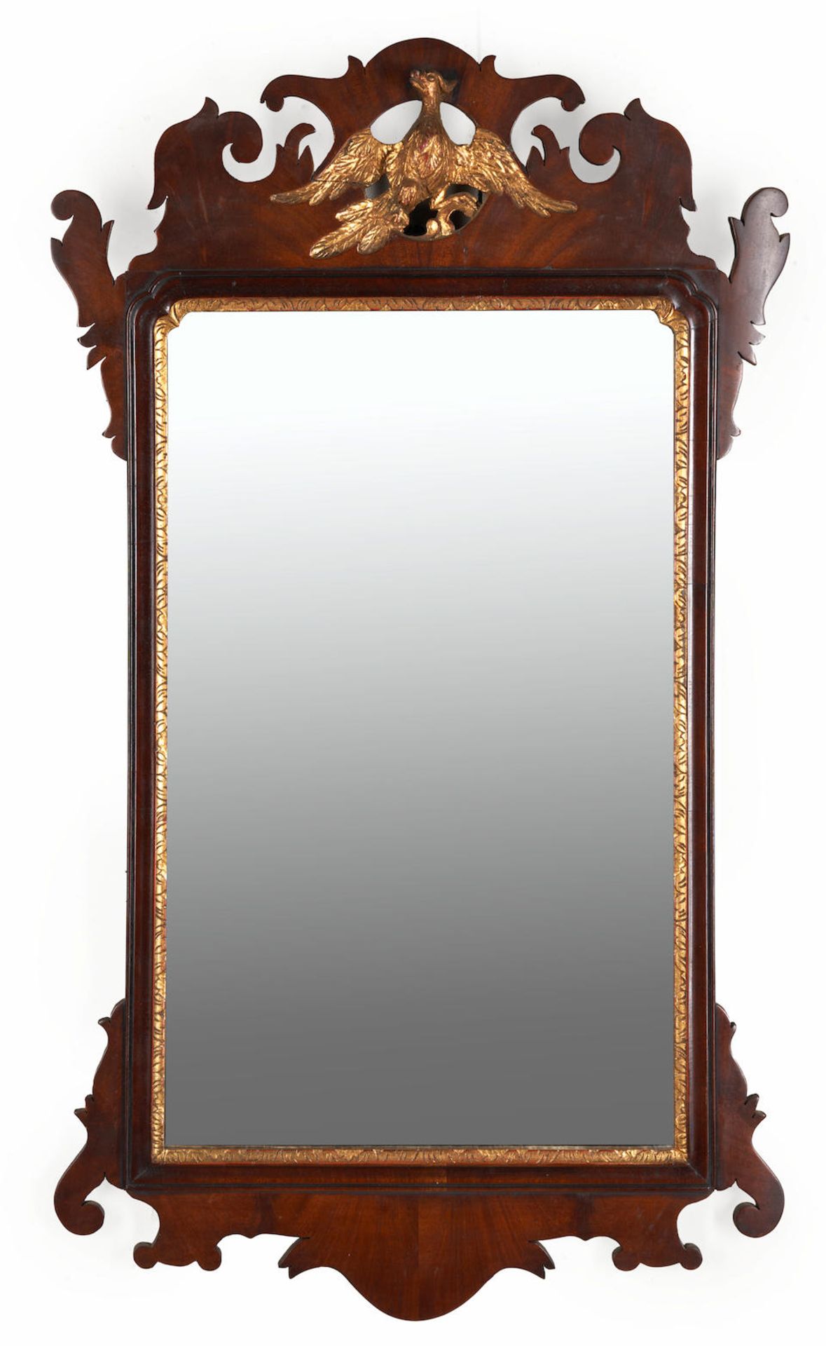 CHIPPENDALE MAHOGANY VENEER SCROLL-FRAME MIRROR