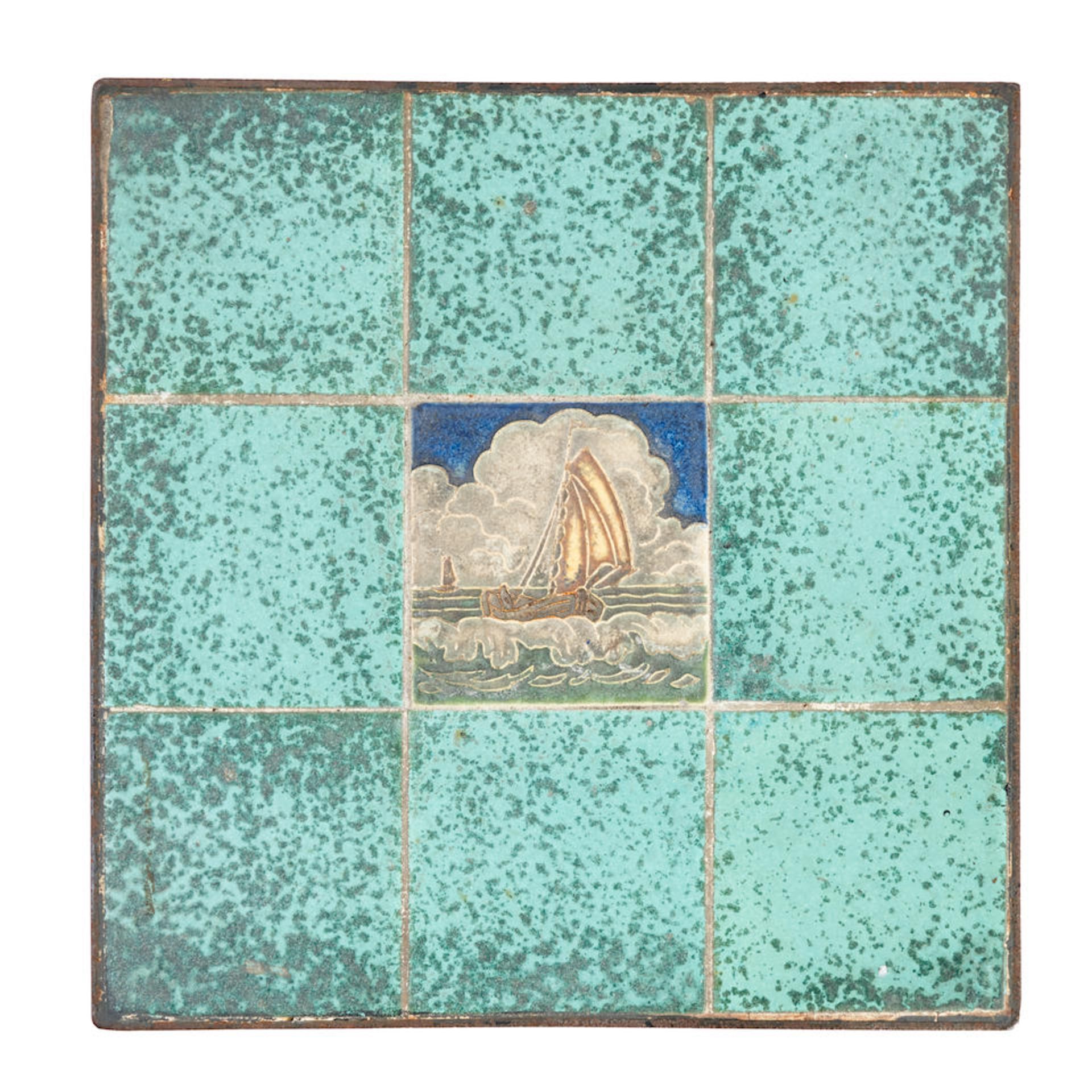 BLUE-PAINTED TILE-TOPPED STAND - Bild 2 aus 2