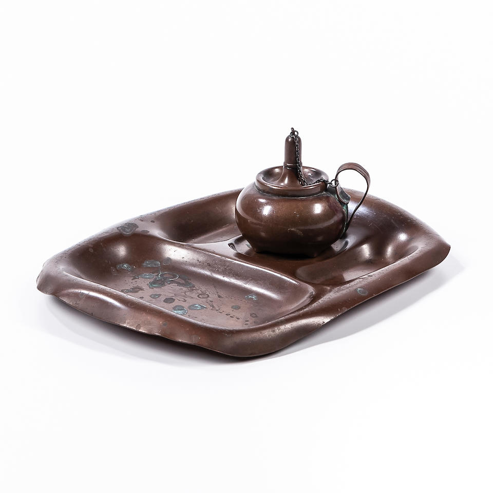 GORHAM COPPER TRAY AND CIGAR LIGHTER