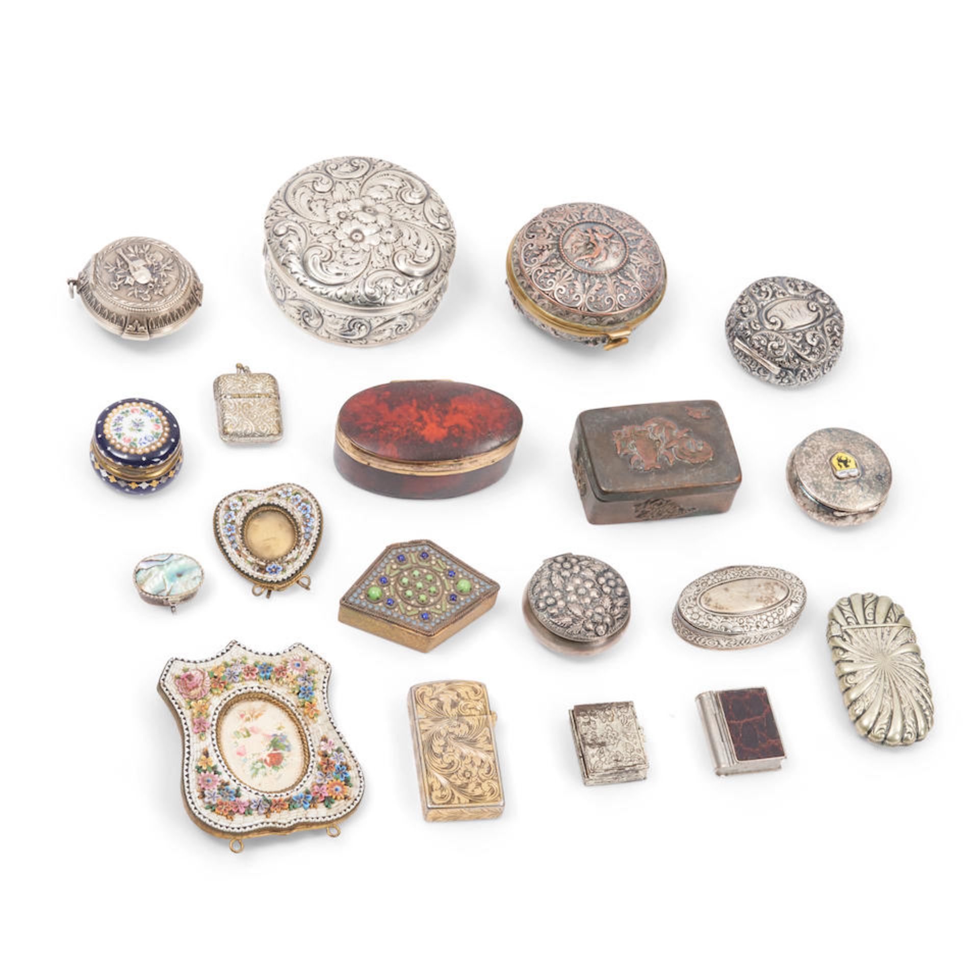 NINETEEN STERLING SILVER, SILVER-PLATED, AND MIXED METAL BOXES AND ACCESSORIES