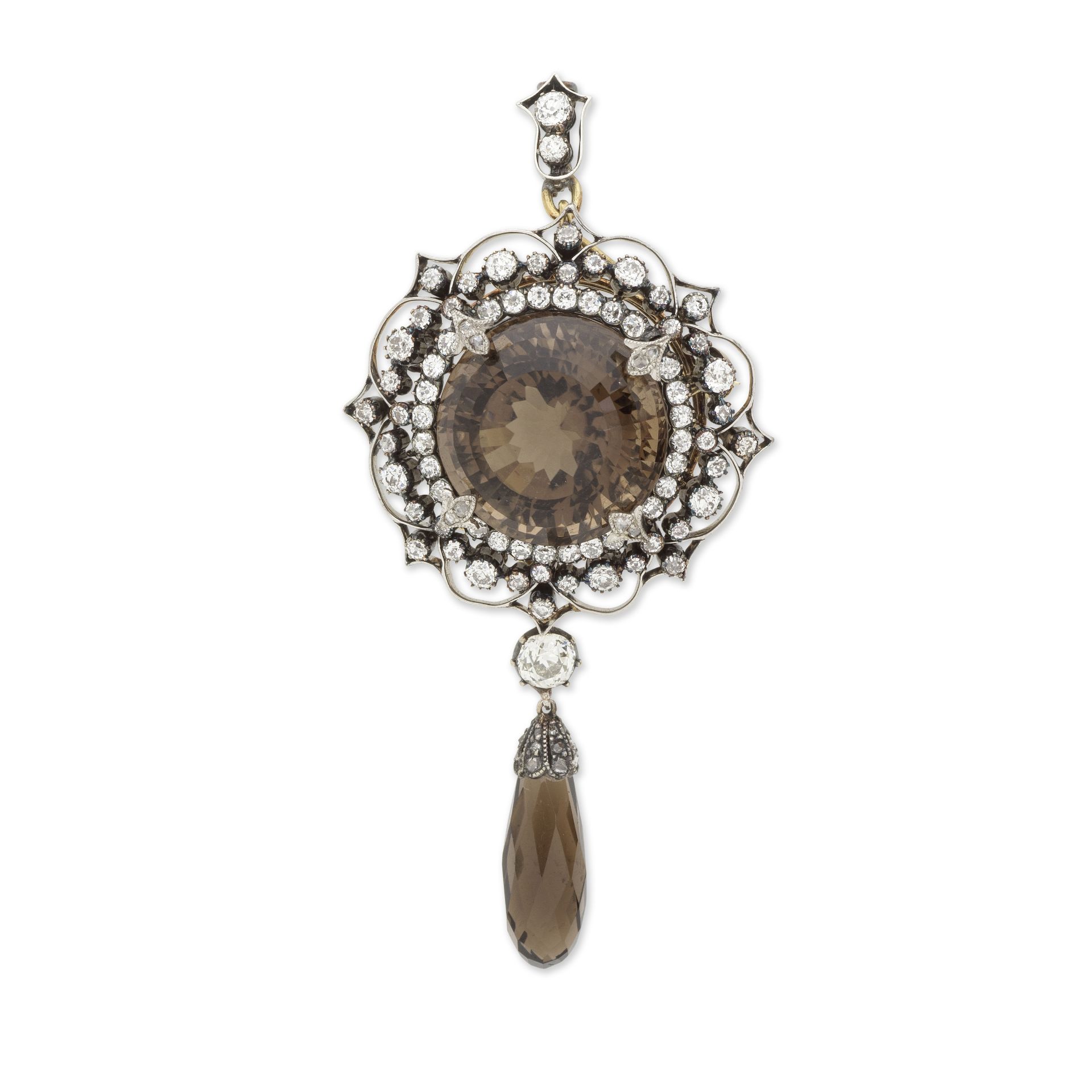 BROCHE/PENDENTIF QUARTZ FUM&#201; ET DIAMANTS, CIRCA 1880