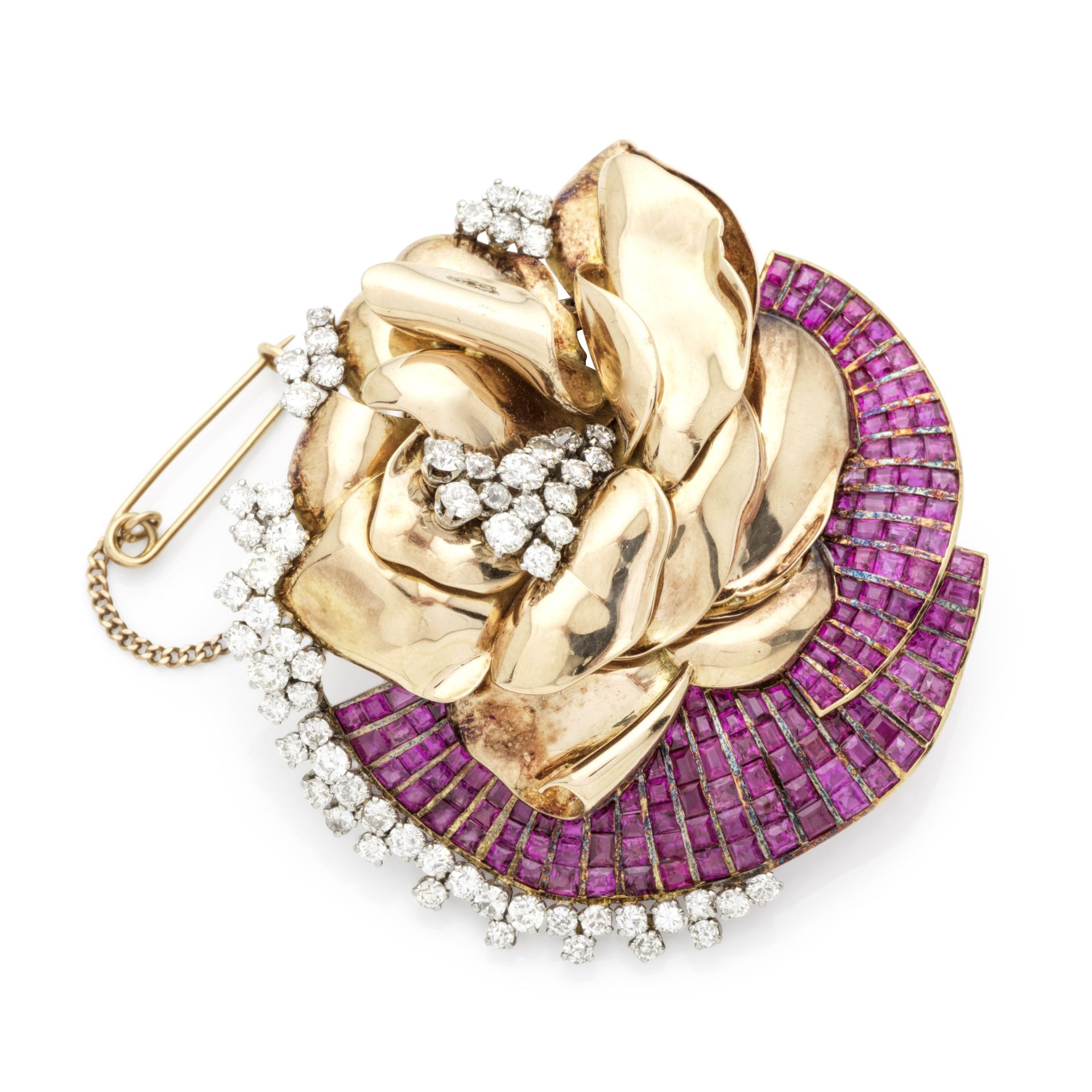 BROCHE RUBIS ET DIAMANTS, CIRCA 1945