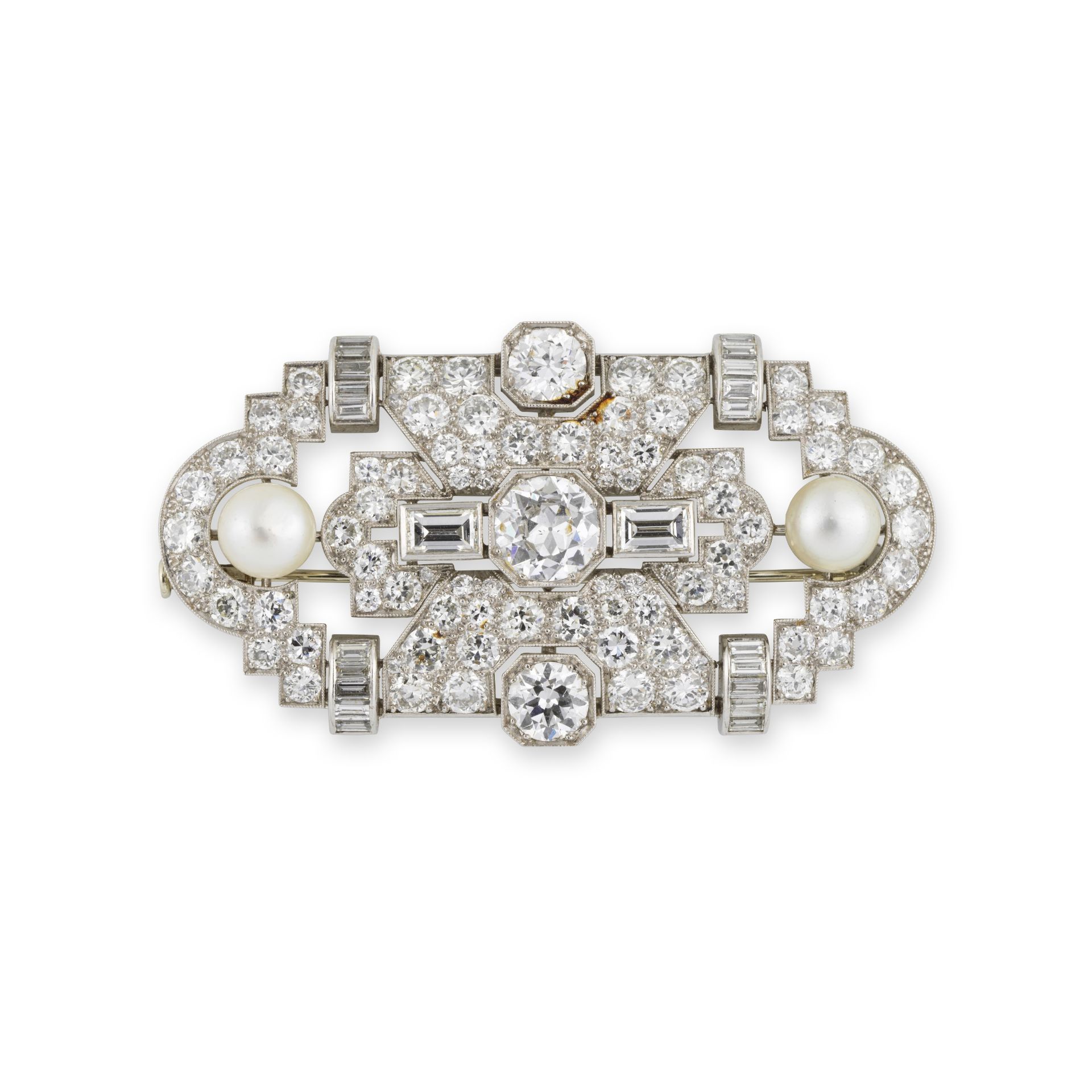 BROCHE PERLES DE CULTURE ET DIAMANTS, CIRCA 1930