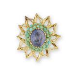 BROCHE CLIP TURQUOISES ET SAPHIR, CIRCA 1960