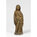 Figure en ch&#234;ne sculpt&#233; probablement repr&#233;sentant une Vierge de l'Annonciation, F...